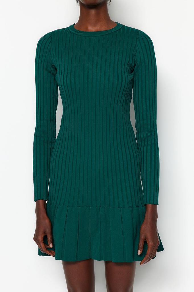 Women's Fashion New Dress Emerald Green Mini Knitwear Crew Neck Dress