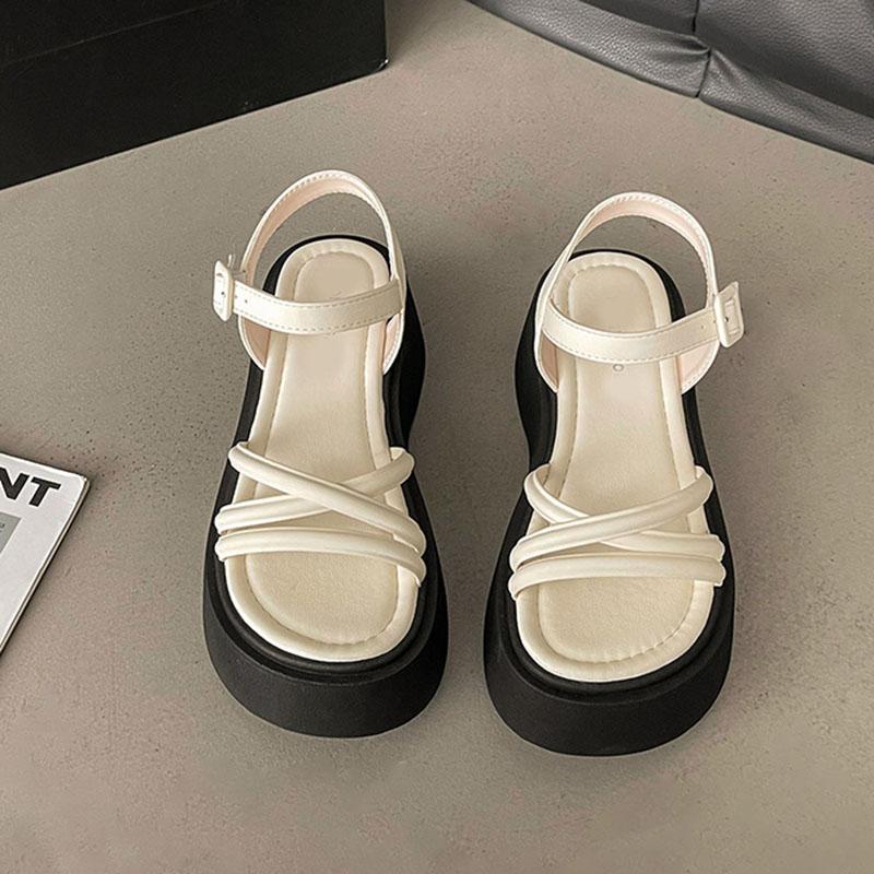 Модные римские сандалии женские 2025 новые летние на толстой подошве с перекрестными ремешками на платформе повседневные босоножки на высоком каблуке однотонные сандалии на каблуке для женщин