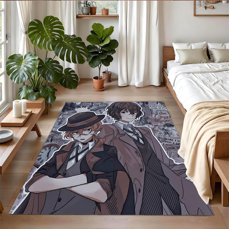 Anti‑Slip Crystal Velvet Floor Rug, Chuya And Dazai Design Carpet for Indoor Living Bedroom Home Decoration