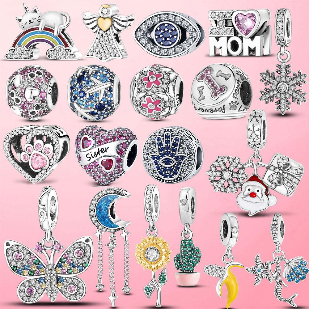 925 Sterling Silver O Pendant Love Heart Snake CZ Clip Charm Beads Fit Original Women Bracelet Bangle Silver 925 Jewelry