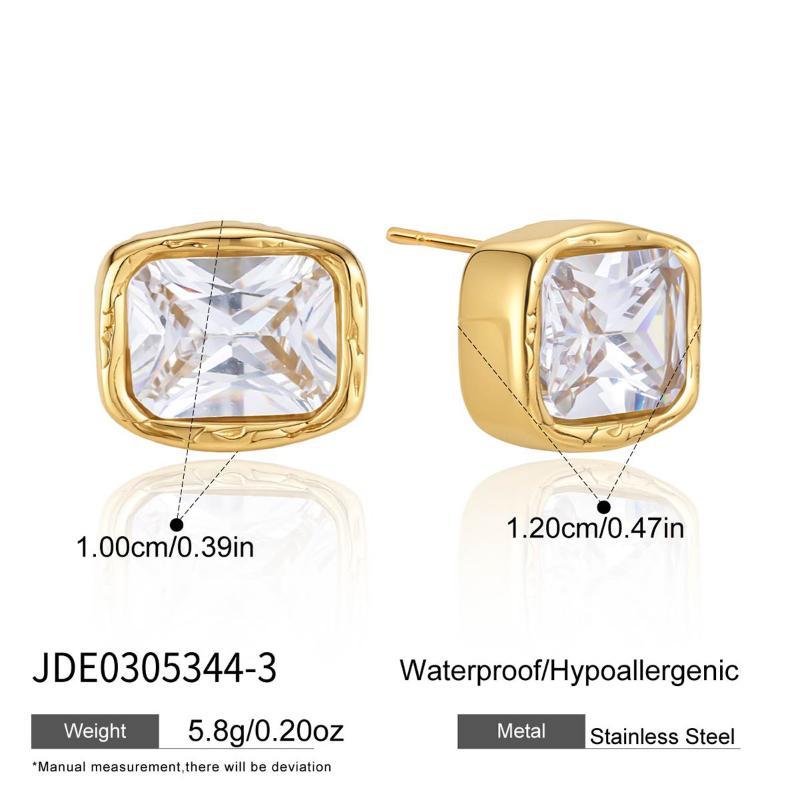 Stainless Steel Waterproof Stud Earrings for Women Minimalist Geometric Zircon Decor Fashion Jewelry for Casual Outings