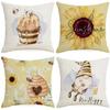 Льняная наволочка с принтом пчелы и подсолнуха, весенние и летние цветы, подушка для дивана, декоративная наволочка