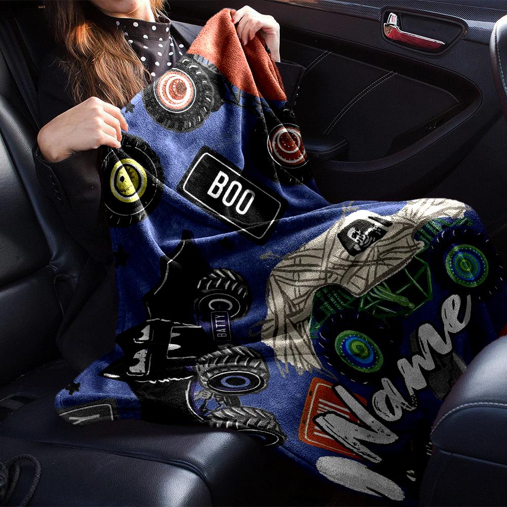 Custom Name Truck Theme Printed Blanket - Perfect for Couch, Bed, Travel & Outdoor Use | Machine Washable, Cozy & Durable.