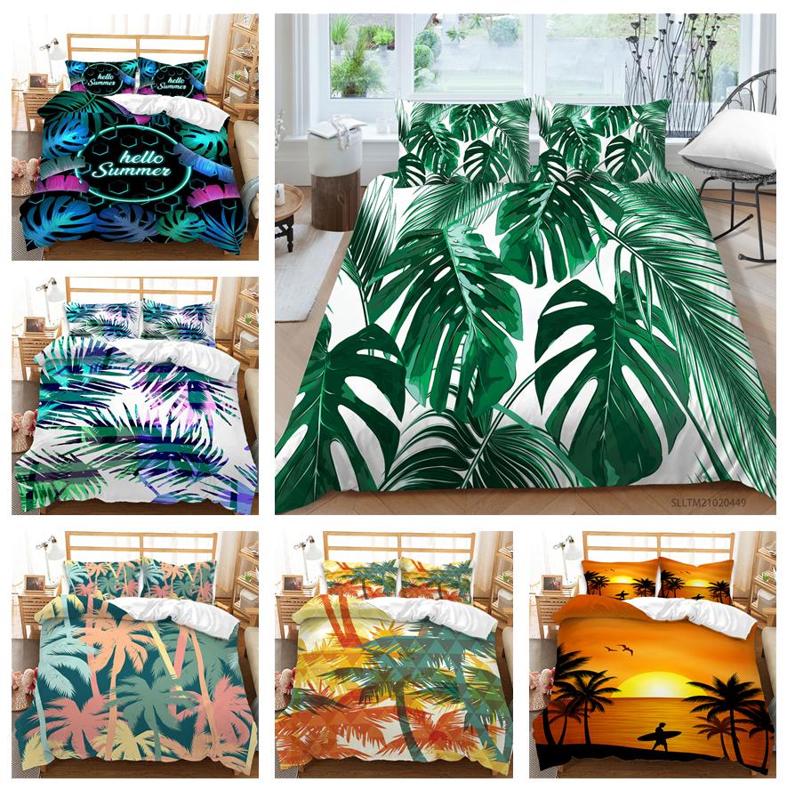 3D летний комплект постельного белья с пальмовым листом и растением, пододеяльник, наволочка 2/3, AU/DE/US/UK/EU, полноразмерное украшение для дома