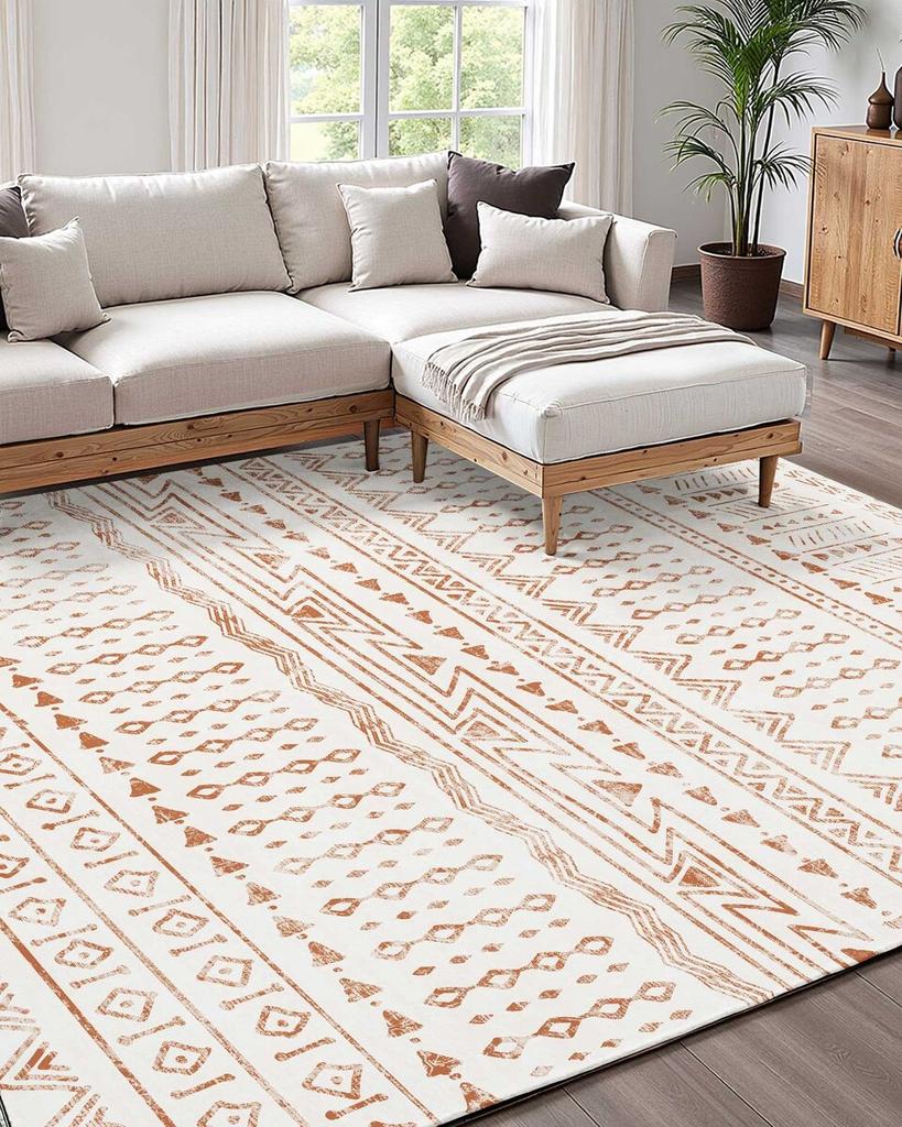 Large Area Rug 5x8 ft Anti-Skid and Tear-Resistant Floor Mat Modern Beige