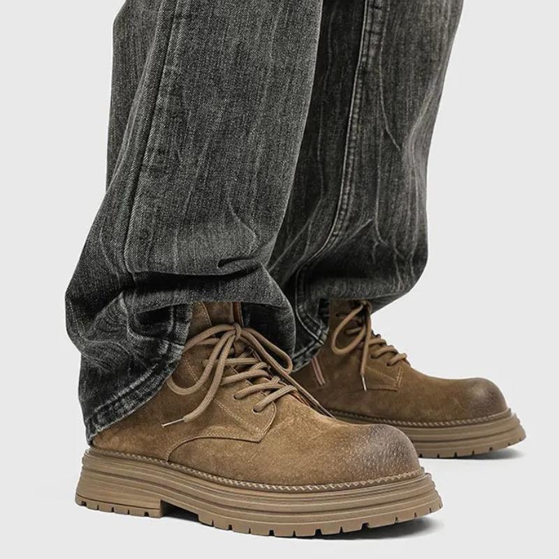 Мужские ботинки из замшевой кожи, ботинки для верховой езды, мужские повседневные ботинки на толстой подошве, модные рабочие ботинки