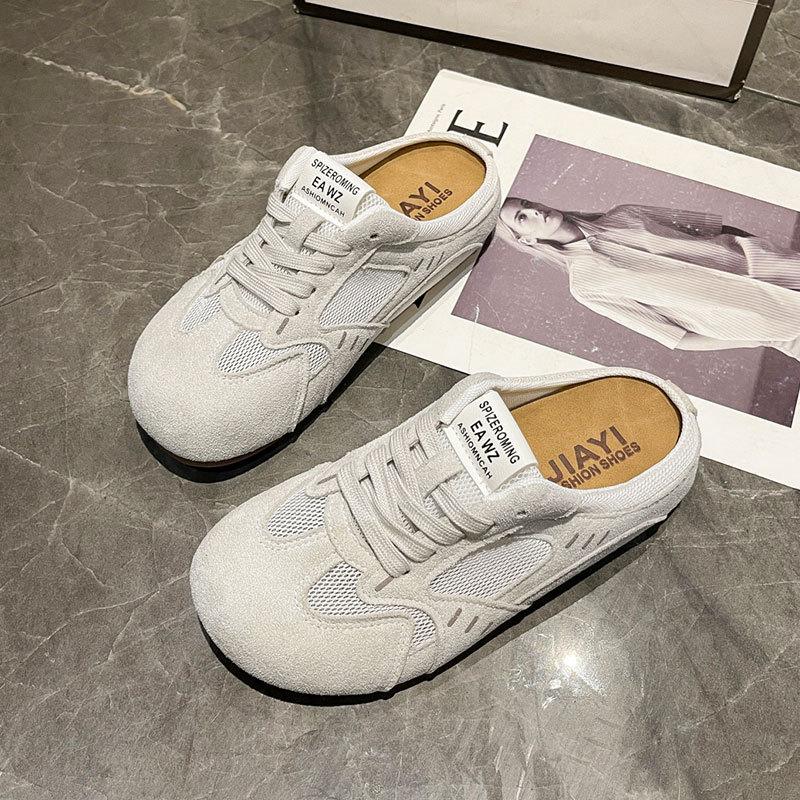 Нескользящие тапочки с толстой подошвой и закрытым носком для женской летней носки 2025 новинка, ретро, увеличивающие рост, с мягкой подошвой, немецкие тренировочные полутапочки