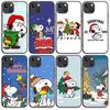 B-92 Рождественский черный чехол Snoopy для Redmi 10A 10C 12C 13C 9A 9C 9T A3X Note 10 9 9S 10S iPhone 11 12 13 14 15 16 X XS Pro Max Mini 7 8 Plus XR