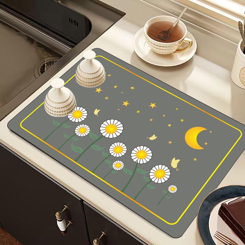 Милый стиль Цветочные принты Кухонные дренажные коврики Нескользящий коврик для раковины Изоляционные подставки для тарелок и мисок Доступны в нескольких размерах