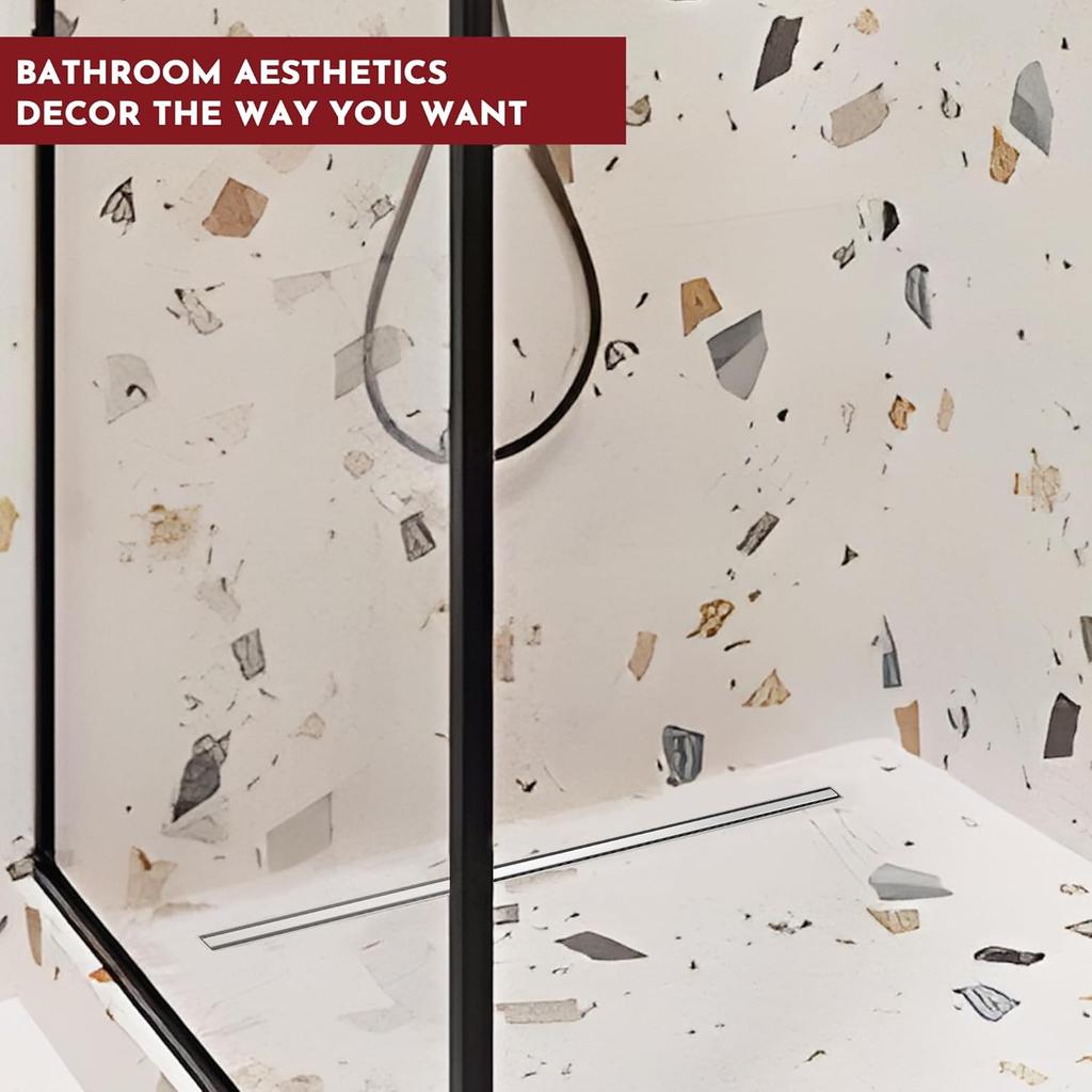 Muschbath 28-дюймовый Ультратонкий Прямоугольный Линейный Душевой Трап Матовая Никелированная Extra Тонкая Нержавеющая Сталь 304 Легкая Установка Чистка