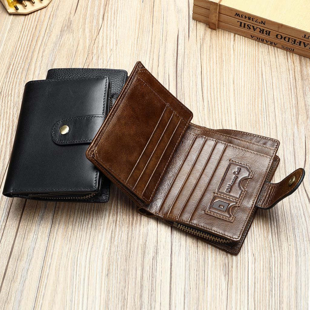 Vintage RFID Genuine Leather Men's Wallet Cowhide Multifunctional Money Clip Premium Feeling Genuine Leather Clutch Bag Tide