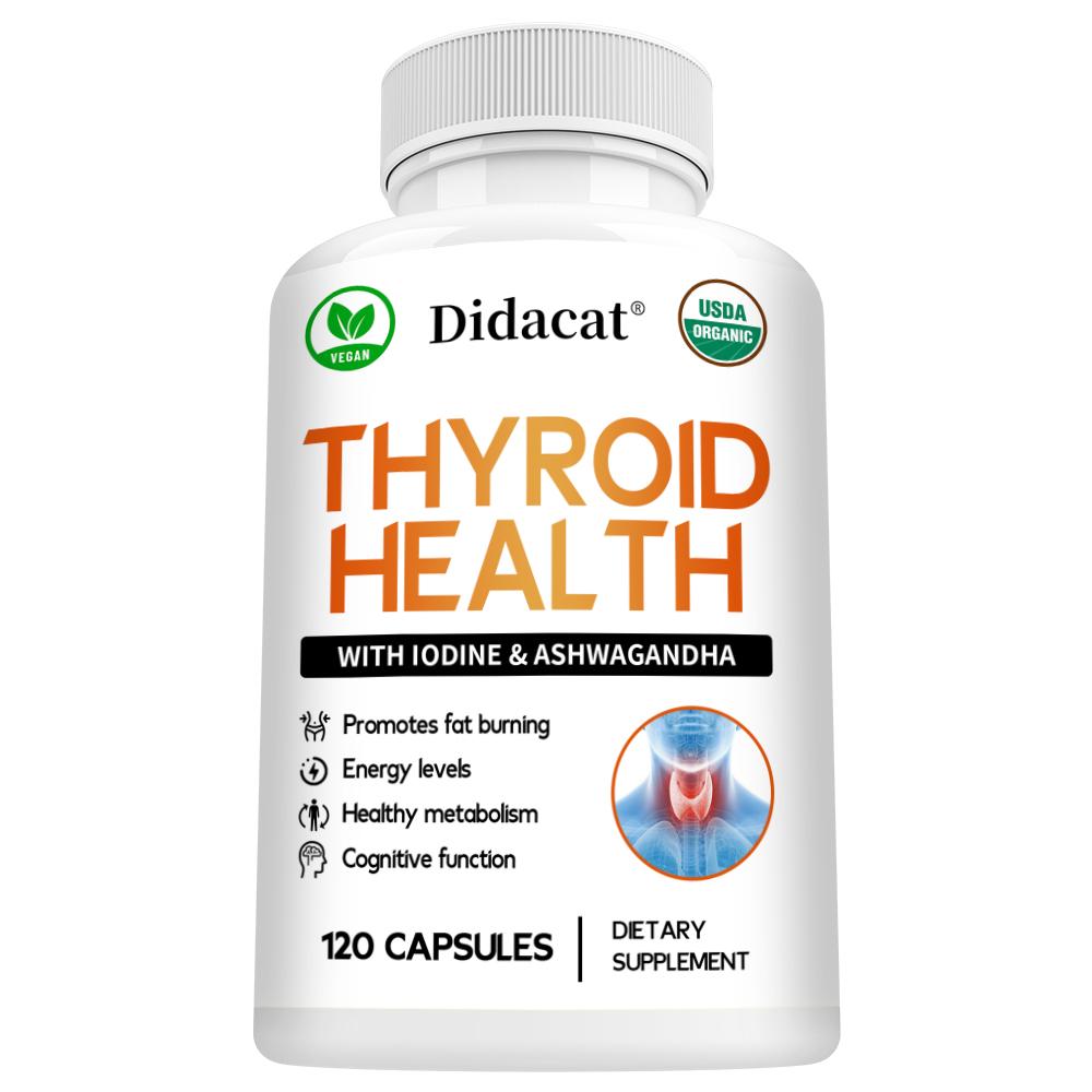 Didacat Thyroid Health Supplement with Iodine & Ashwagandha, 120 Capsules Energy and Metabolism Support