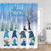 Blue Snowman Shower Curtain Fir Branch Xmas Ball Gift Snowflake Winter Christmas Bath Curtain Set Home Bathroom Decor with Hooks