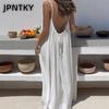 JPNTKY Модные Летние Весенние Однотонные Платья Без Рукавов с Принтом Повседневные