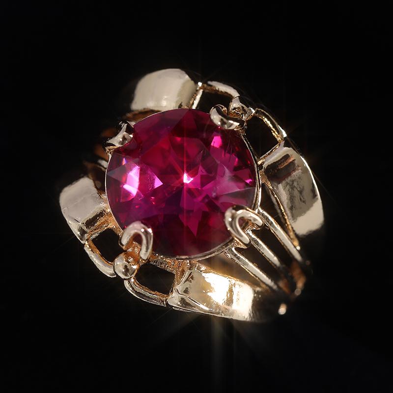 Fashion Yellow Gold Color Filled Red Glass Filled Ring For Women Luxury Bridal Engagement Wedding Rings Jewelry Gift