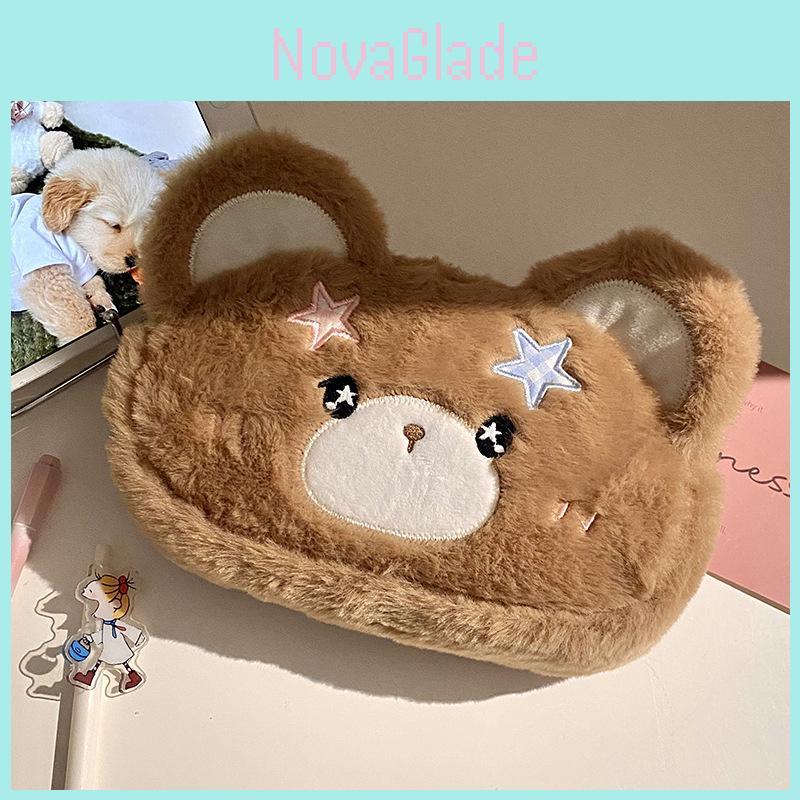 Cute Bear Stationery Organizer With Soft Plush Material For School Use