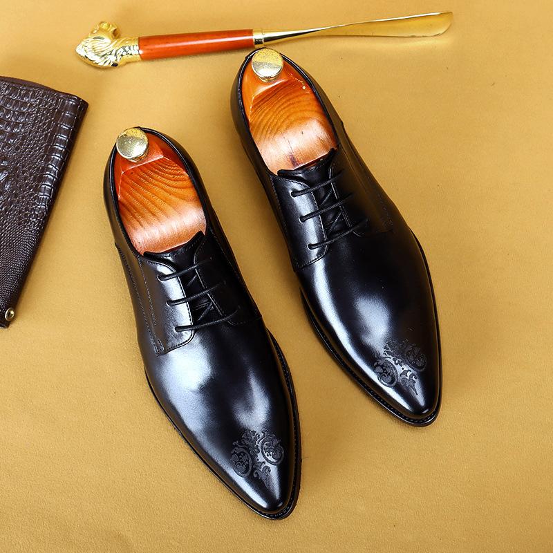 British Style First Layer Cowhide Leather Business Dress Shoes for Men Breathable Casual Work Formal Leather Footwear