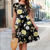 Women's Casual Floral Print Dresses Ladies Round Neck Ruffled Dress Fashion Loose Dress