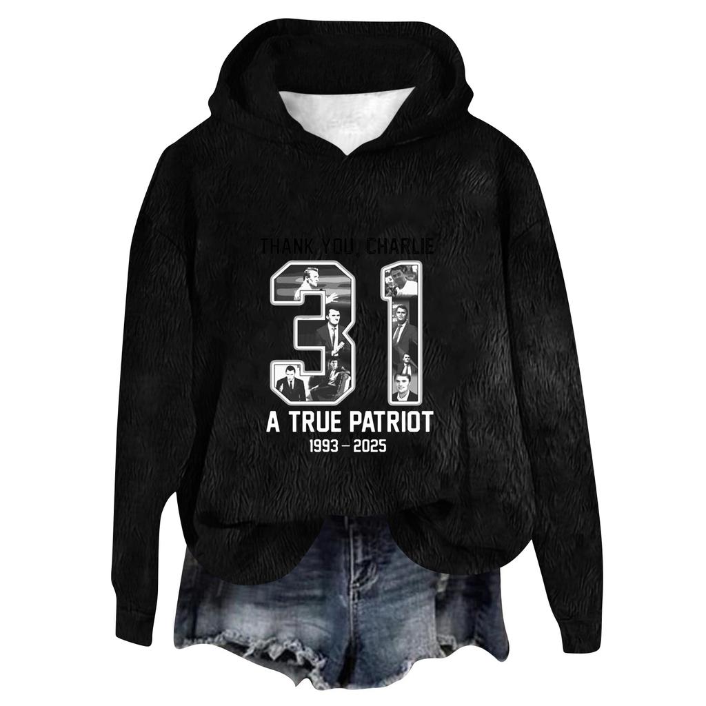 Women's Hooded Long Sleeve Printed Flannel Top Hooded Sweatshirt