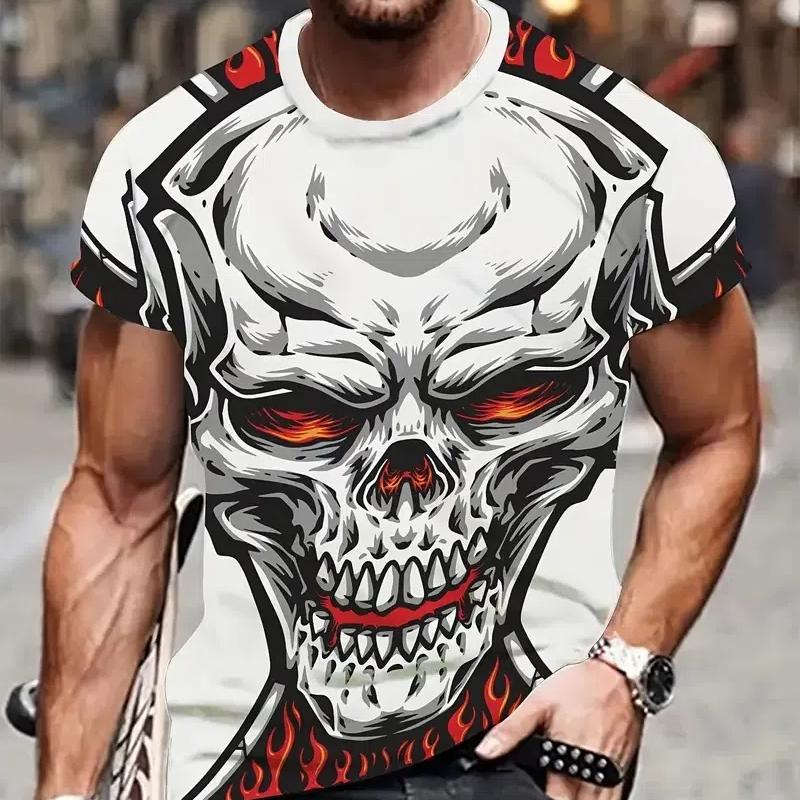 Мужская футболка с черепом в стиле ретро High Street с 3d принтом и короткими рукавами, летняя мужская футболка, винтажная футболка большого размера для мужчин, уличная футболка
