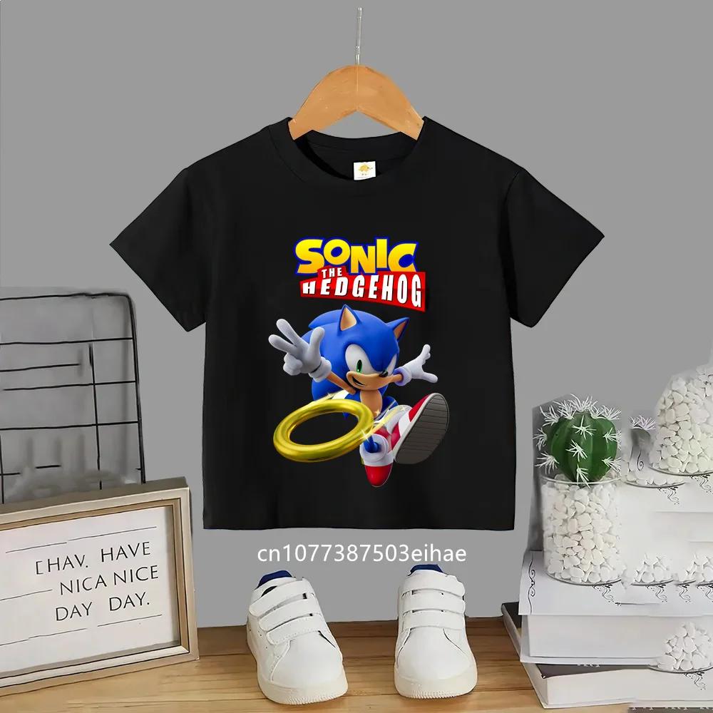 Summer Short Sleeve Kids TShirt Anime Sonic Cartoon Pattern Round Neck Casual Fashion Comfortable Breathable Daily Play Clothes