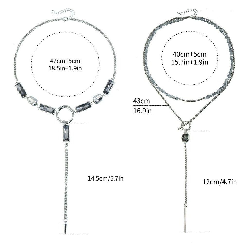 Y-shaped Square Necklace Geometric Punk Style Necklace Gifts Grey Glass Pendant  for Women