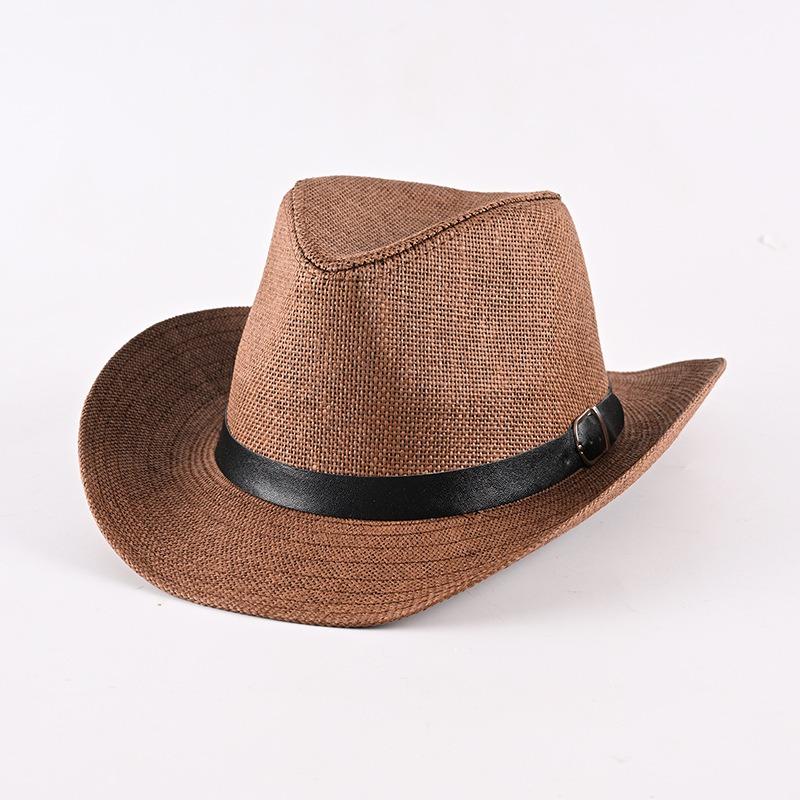 Summer New Western Cowboy Hat Men's Beach Play Top Hat Straw Hat Breathable Cool Hat Sun Hat