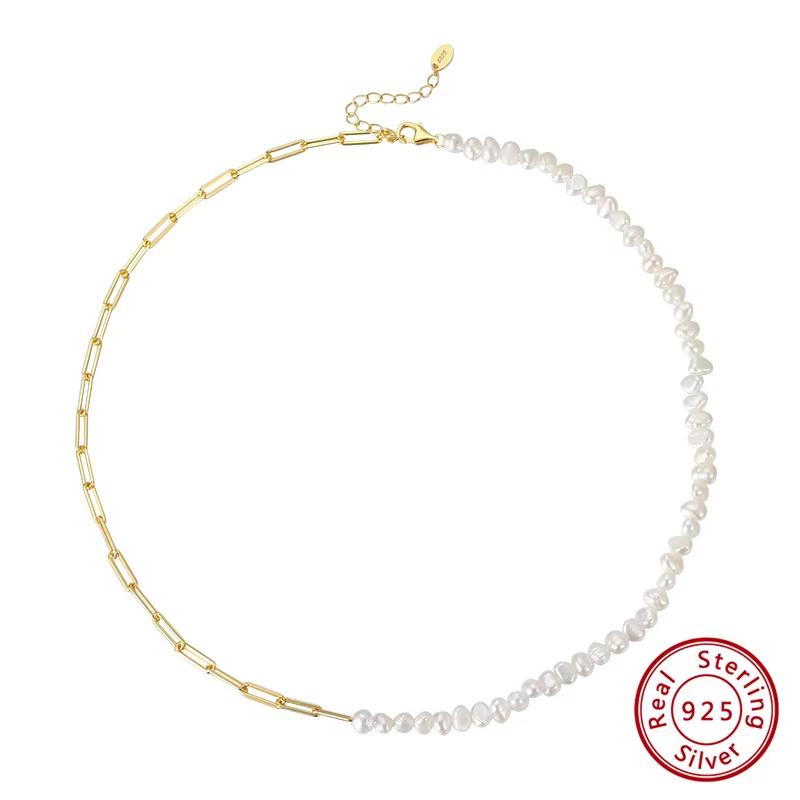 ORSA JEWELS Серебряный браслет 925 пробы, винтажная массивная звеньевая цепь типа "скрепка" с жемчугом для женщин и девушек, модные украшения GPB01