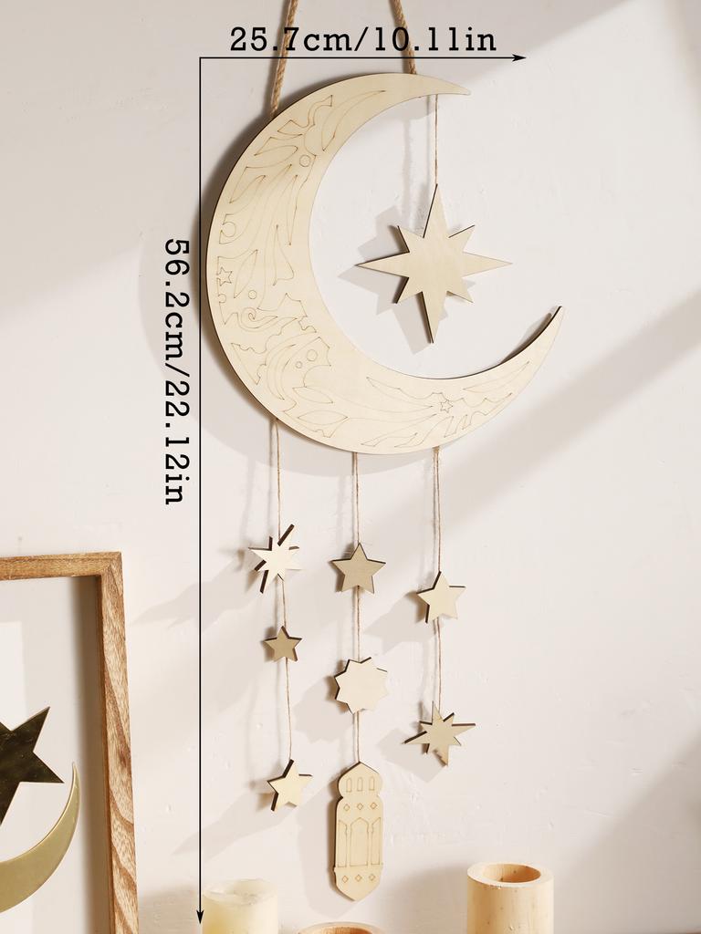1 шт. Рамадан Луна Звезда Настенные подвески Исламский Пустой Деревянный Декор с Фонариками Праздничный Домашний Декор Рамадан и Ид Настенные Украшения