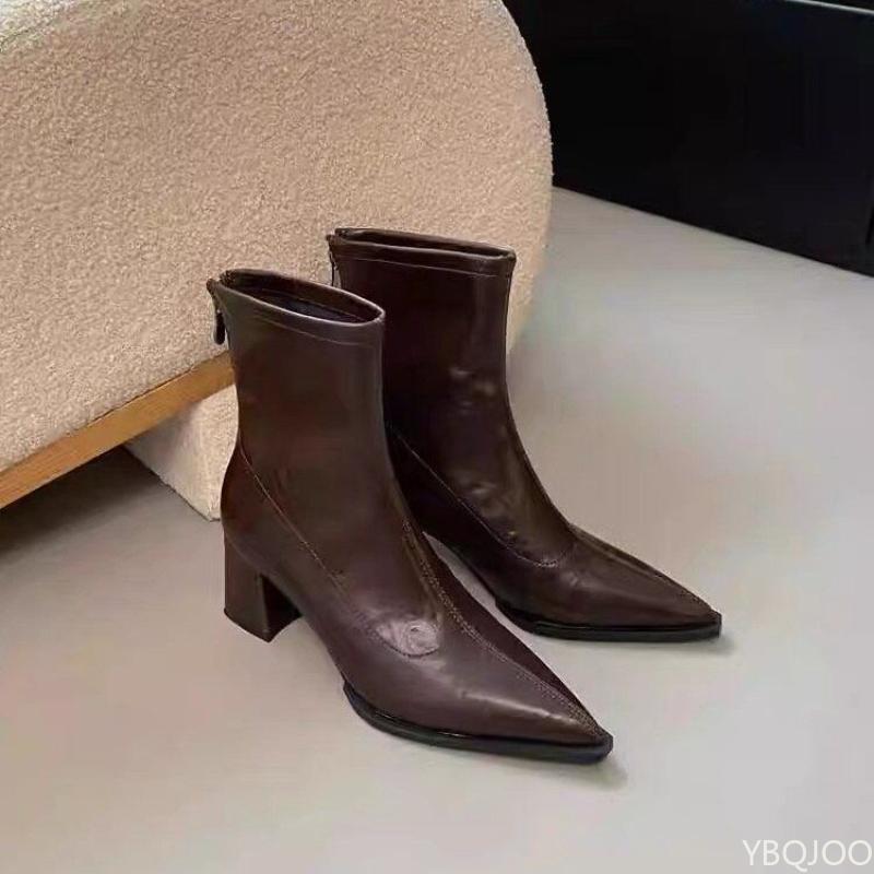 Fashionable Versatile Women Retro Shoes Ankle Boots Women High Heel Thicks Heel Pointed Toe Elegant Minimalist Short Boots