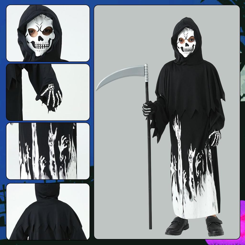 Мрачный Жнец Хэллоуин со Скелетом Мрачный Жнец с Мрачным Жнецом Хэллоуин Дети Хэллоуин Культурный Школьный Фестиваль [Matreeglam] Косплей, Дети,