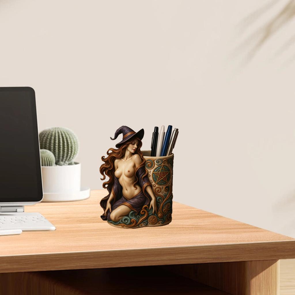 Halloween Pen Holder, Sexy Witch Pen Holder Ornament, Resin Ornament