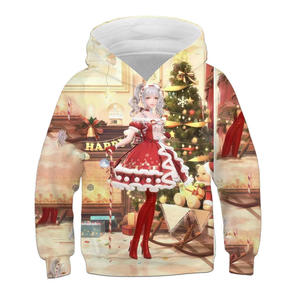 Children's Hoodie Cute Cartoon Christmas Tree Santa Claus Pattern Fun Kids Spring Autumn Hooded Coat Casual Long Sleeve Clothes