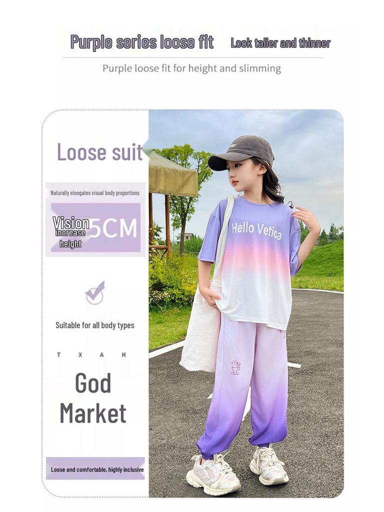 Модный летний уличный комплект для девочек, спортивная мода для 8-9 лет