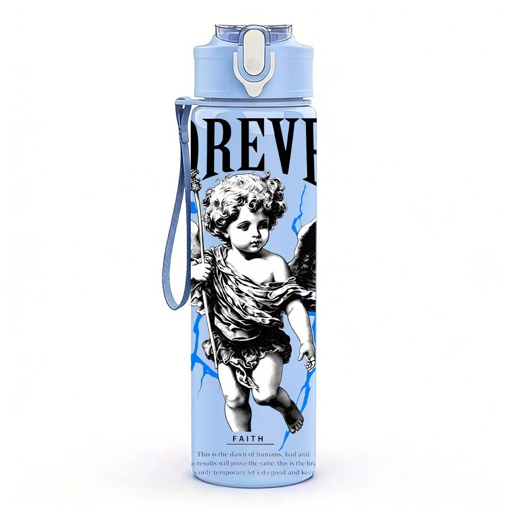1PC Forever Angel Lightning Retro Print 750ml Color Plastic Sports Water Bottle Leakproof Flip Straw Lid Suitable for Sports Office Home Use