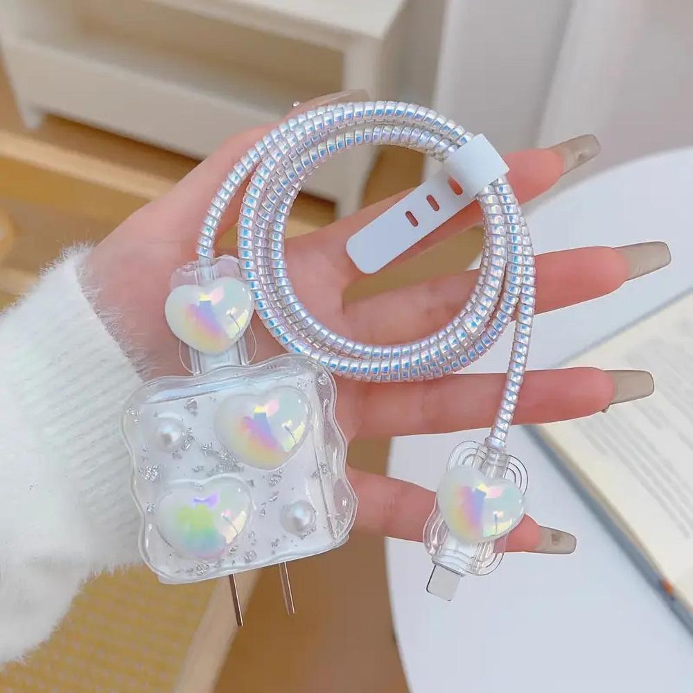 Applicable To Apple Data Cable Protective Cover Charger 18-20W Anti-breakage Winder Cute Flower Animal Advanced INS Style