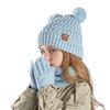 Kids Winter Hat Gloves Scarf Set Cold Weather Knitted Bear Hat with Pom Fleece Lined Neck Warmer Mitten Set for Girls Boys Ages 4-10