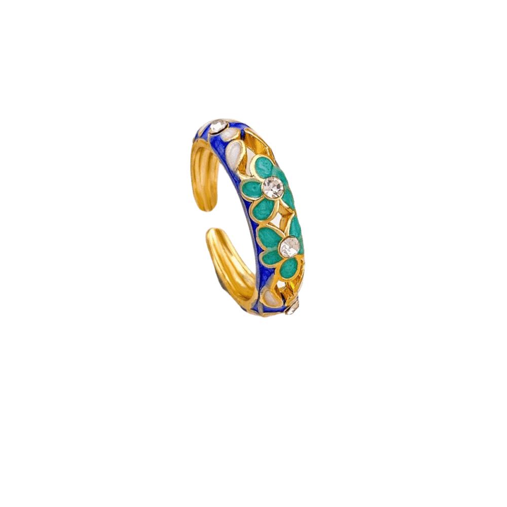 Hollow Out Vintage Geometric Rings Engraved Gold Plated Ring Colorful Enamel Flower Rings Female