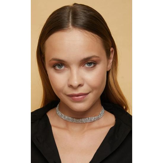 Women's 4 Row Model Zircon Stone Silver Diamond Necklace Evening Dress Choker Necklace Engagement Wedding Bride