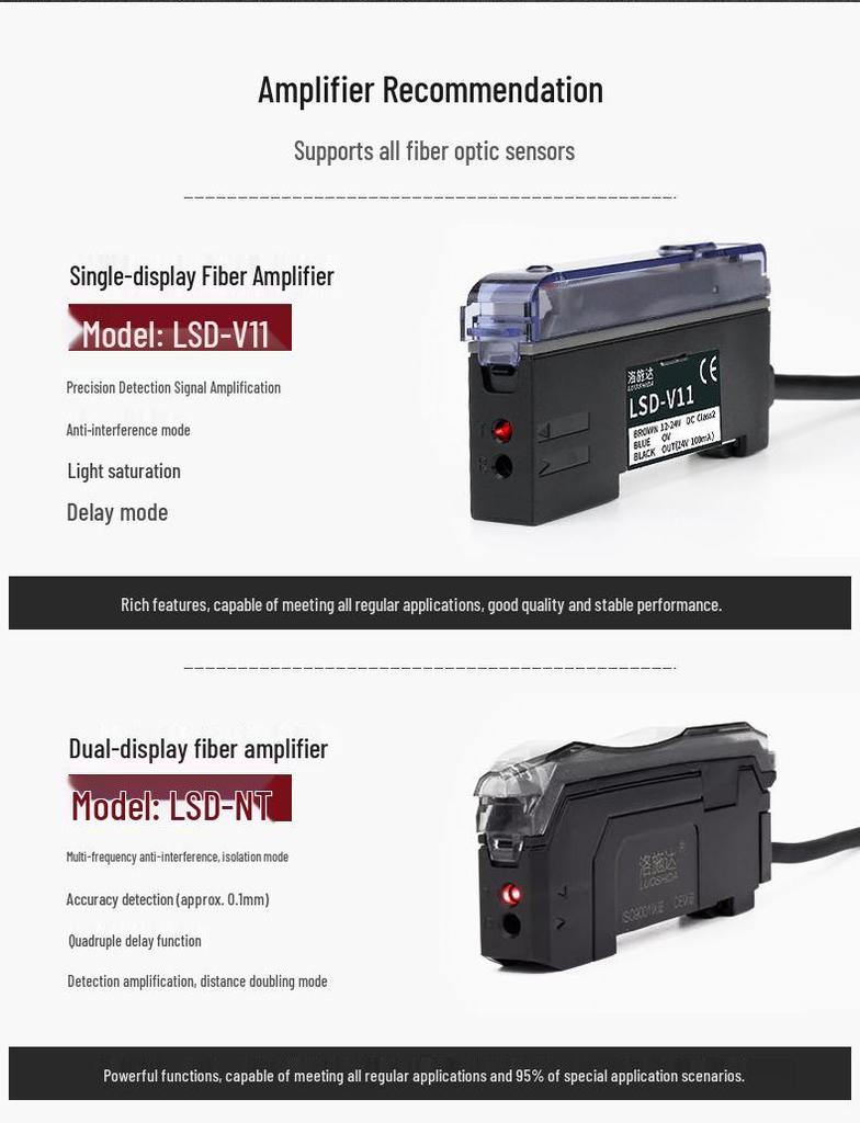Metal Sheathed Fiber Optic Sensor Amplifier with Right Angle Elbow and Extended Reflective Through-Beam Cable
