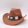 Трансграничный Западный Ковбойский Цилиндр в Этническом Стиле Бирюзовый Шляпа для Верховой Езды Джазовая Шляпа Мятая Фетровая Шляпа Литературная и Ретро Шляпа от Солнца