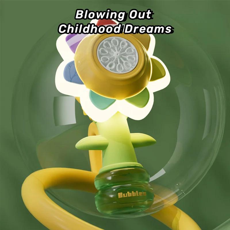 2025 Dacing Sunflower Bubble Machine Swing Electric Automatic Bubbles Maker Pomperos Soap Blower Party Outdoor Toys for Kids Gif