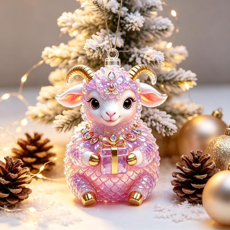 Christmas Tree Decor Ornament 2D Flat Acrylic Chinese Zodiac Goat Hanging Pendant for Home Party Winter Holiday Gifts