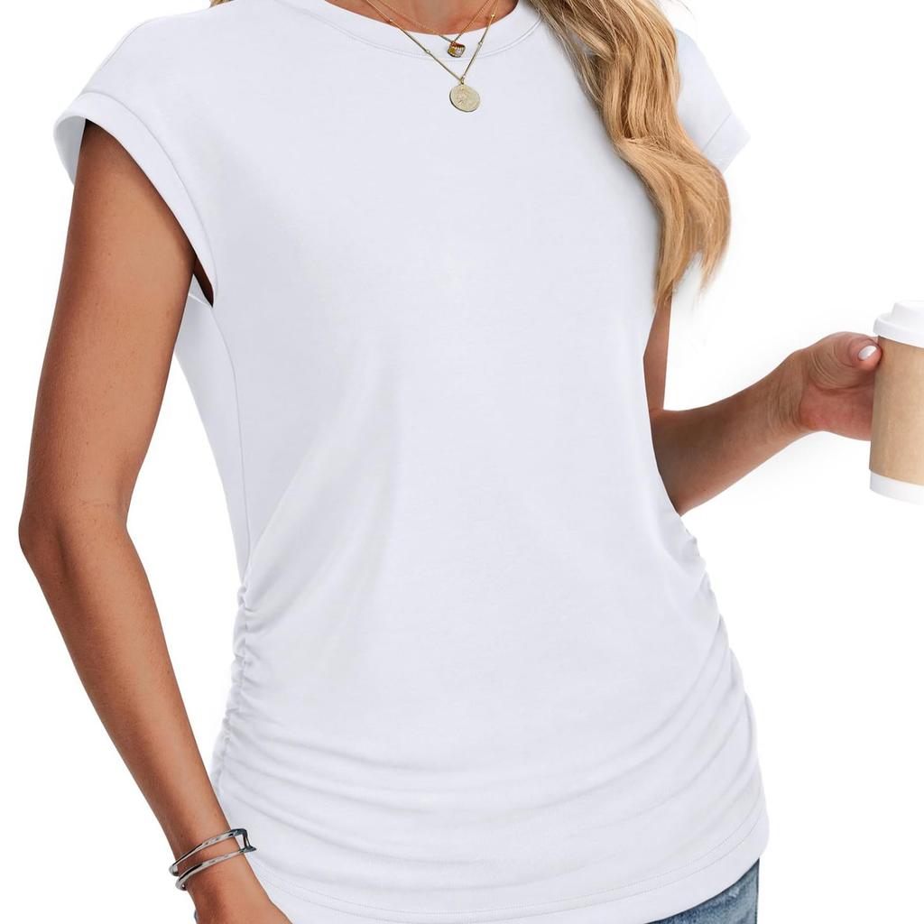 2025 Spring/Summer New Solid Color Round Neck Short Sleeve T-shirt Top for Women