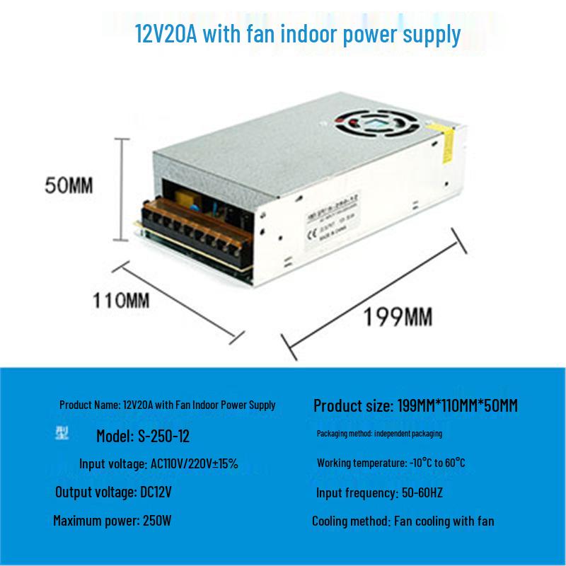 220V to 24V/12V/5V DC LED Power Supply Transformer for LED Strips, 2A/5A/10A/15A/20A