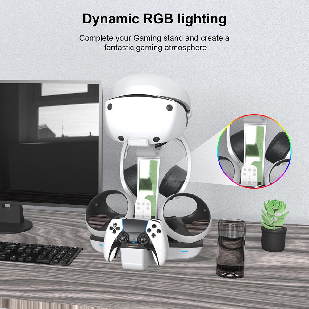 Controller Charger for PS5 for PS VR2 Professional Gamepad Charging Stand LED Indicator Light Storage Helmet Earphones Bracket