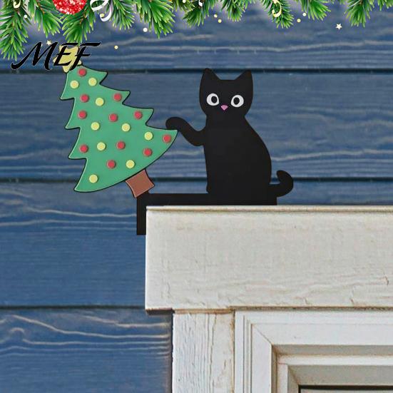 Funny Cartoon Door Frame Topper Wooden Cat Pendant, Cute Black Corner Unique Decoration Decoration, Decorative Wall Sticker for Photo Frames