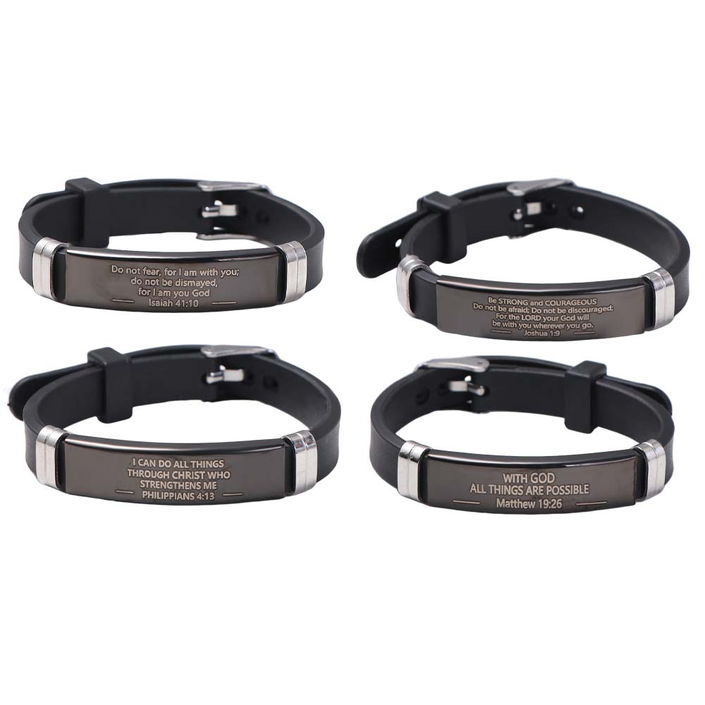 Silicone Material Bible Verse Bracelet Black Stainless Steel Inspirational Bracelet Gift