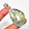Prehnite Gemstone 925 Silver Plated Handmade Jewelry Pendant 2.27"