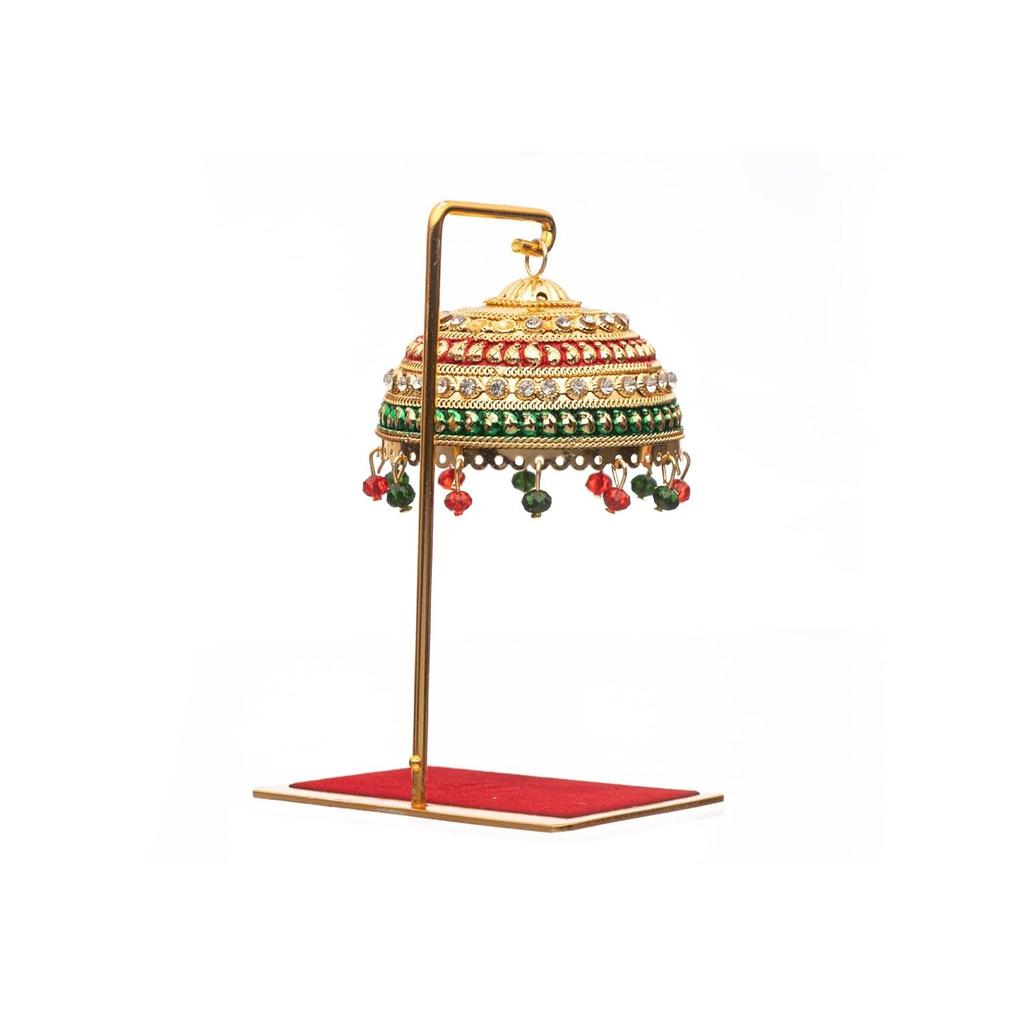 Metal Umbrella Chhatra with Hanging Crystals for Car Dashboard/Office Desk/Table/Home Decor Showpiece, Chatri Aasan for God Murt